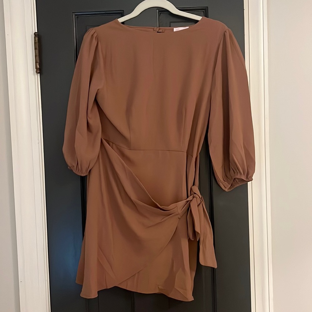 Brown, long-sleeved pink lily dress. Size Small